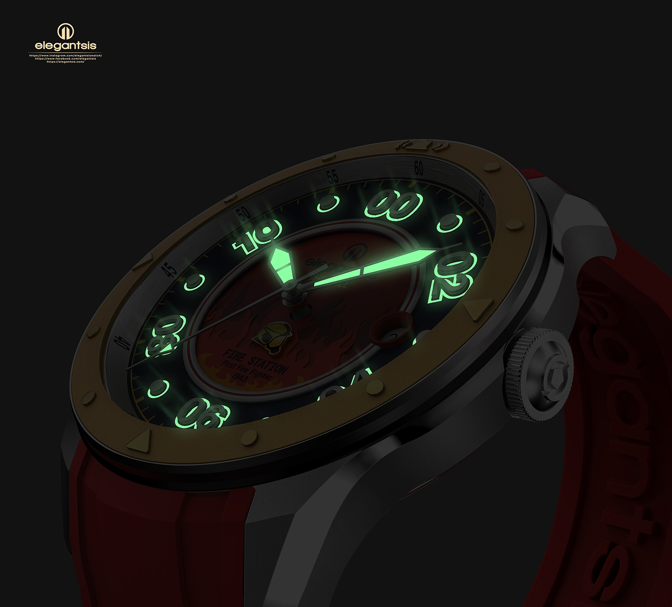 萬年鐘錶 - elegantsis 愛樂時 消防特別限定款機械腕錶 ELJT44AS-FIREMAN  錶徑44MM
