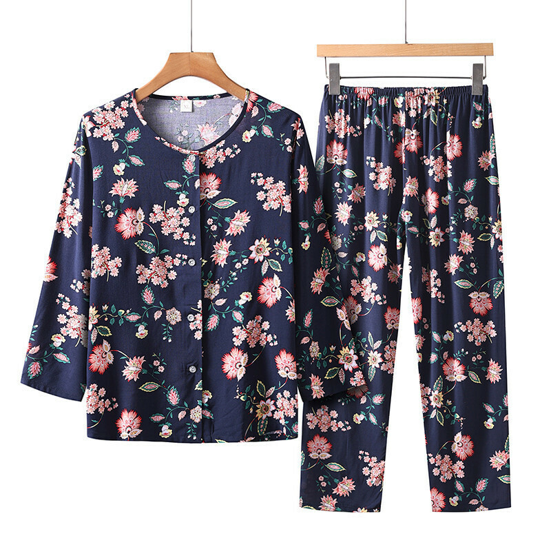 Elderly Long Sleeve Set (XL-5XL Navy Dandelion) [After placing an order, please contact customer service to confirm the shipping size]