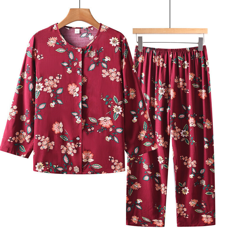 Long-sleeved suit for the elderly (XL-5XL jujube red dandelion) [Please contact customer service to confirm the shipping size after placing an order]