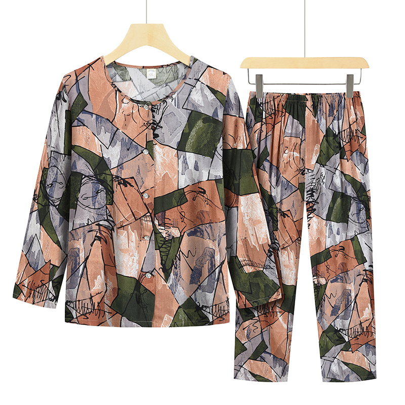 Long-sleeved suit for the elderly (XL-5XL card brown pattern) [Please contact customer service to confirm the shipping size after placing an order]