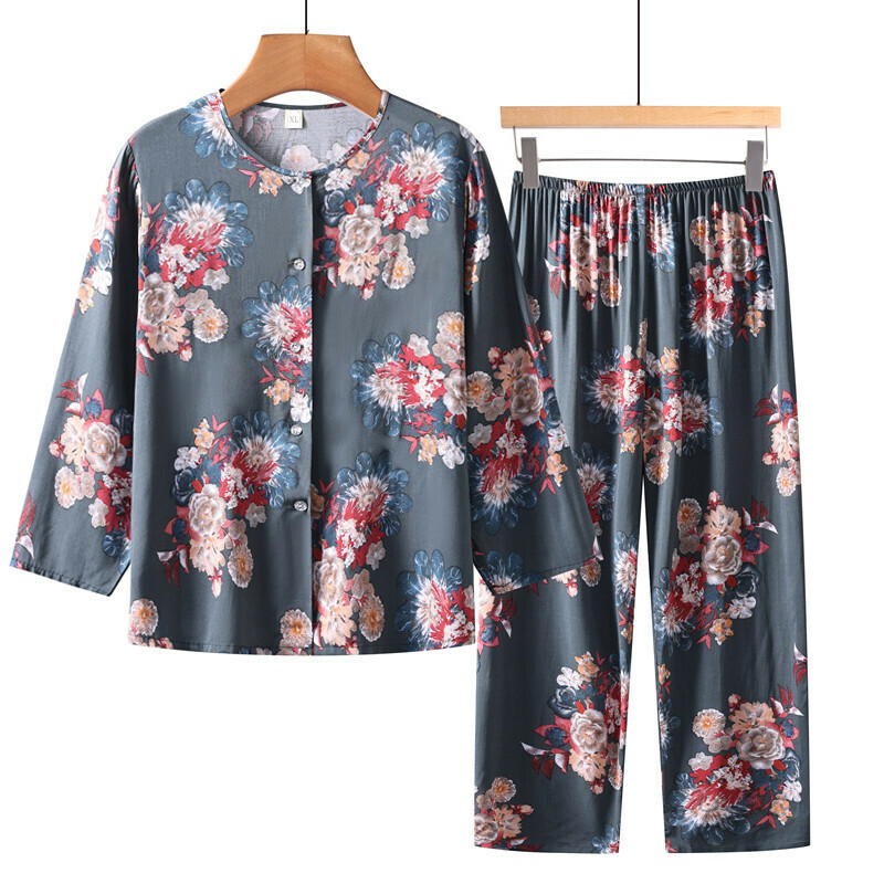 Long-sleeved suit for the elderly (XL-5XL dark green flower ball) [Please contact customer service to confirm the shipping size after placing an order]