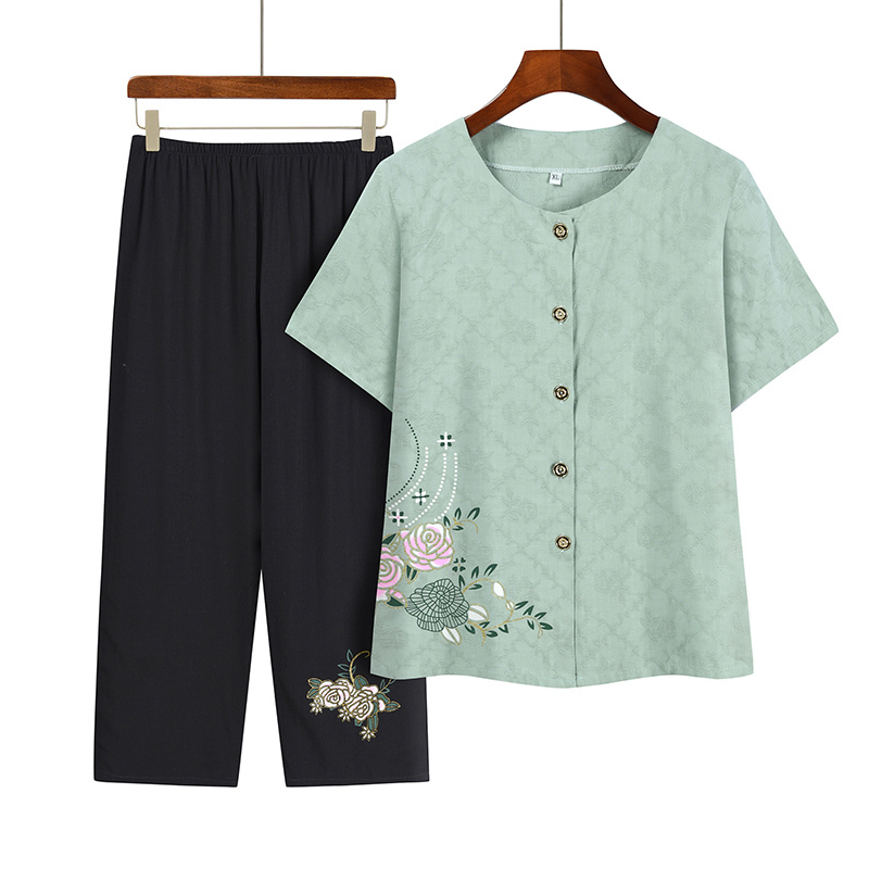 熱推老年人短袖套裝( XL-4XL碼 綠色）【下單後請聯絡客服確認發貨尺碼】