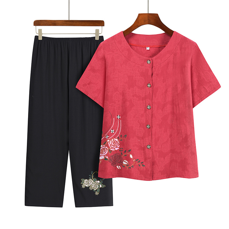 熱推老年人短袖套裝( XL-4XL碼 紅色）【下單後請聯絡客服確認發貨尺碼】