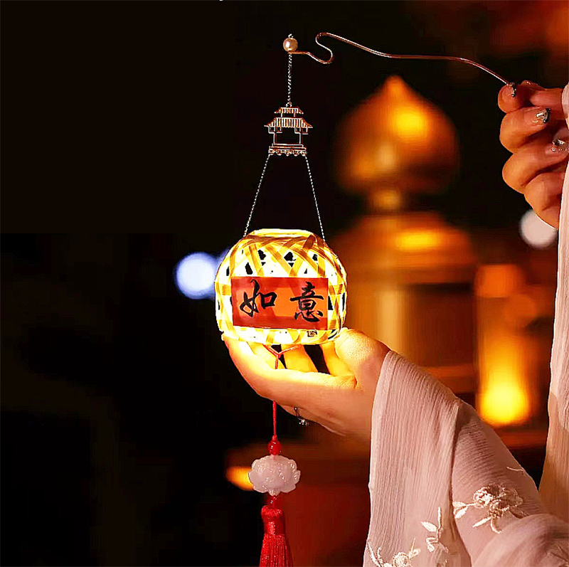 中秋節復古風竹編手提發光小燈籠 MN1812