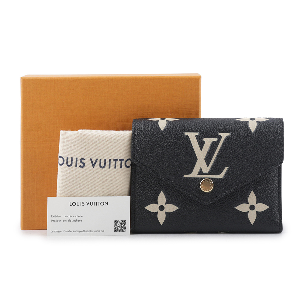 【Louis Vuitton / LV】Victorine Monogram 雙色牛皮三折短夾(黑色/米色) M80968