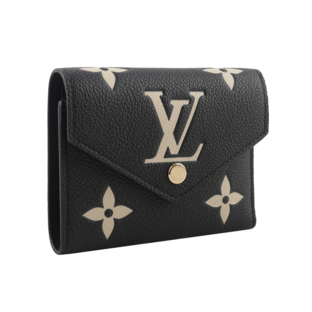 【Louis Vuitton / LV】Victorine Monogram 雙色牛皮三折短夾(黑色/米色) M80968