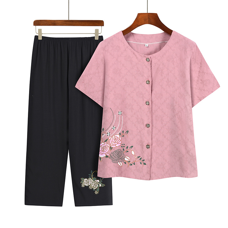 熱推老年人短袖套裝( XL-4XL碼 皮粉色）【下單後請聯絡客服確認發貨尺碼】