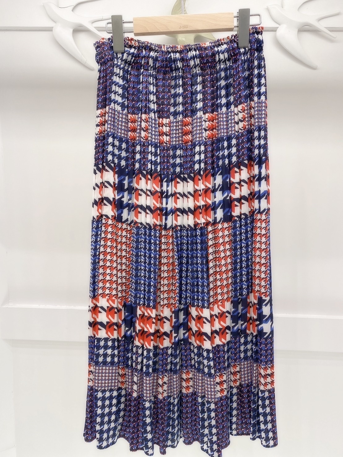 千鳥格百摺長裙