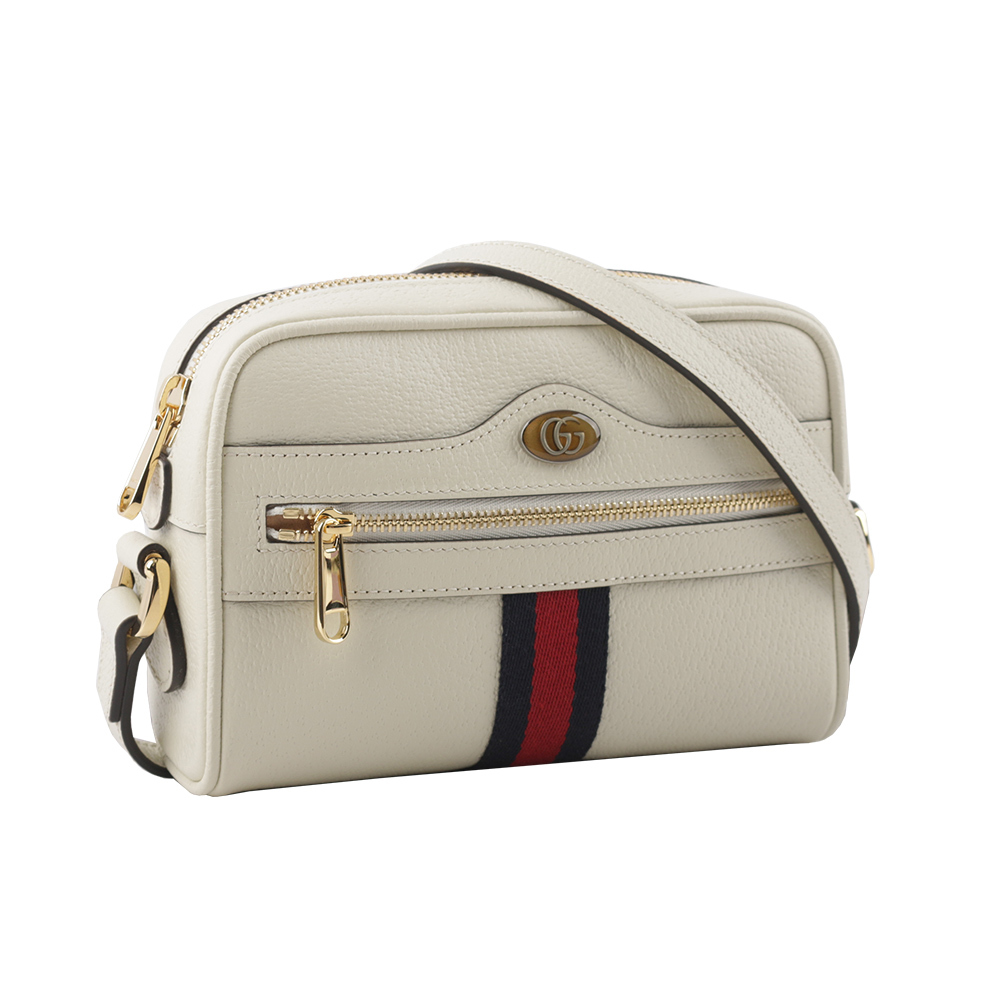 【GUCCI】GG Ophidia 藍紅織帶牛皮迷你斜背包(白色) 719885 DJ2DG 8454