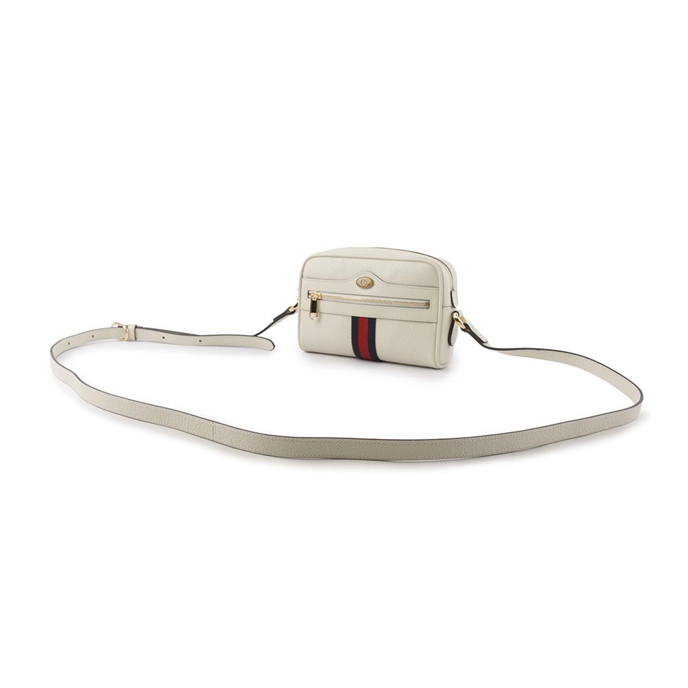 【GUCCI】GG Ophidia 藍紅織帶牛皮迷你斜背包(白色) 719885 DJ2DG 8454