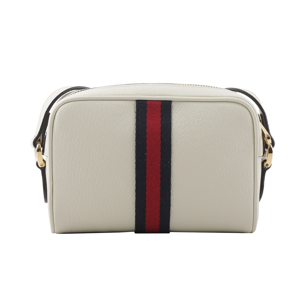 【GUCCI】GG Ophidia 藍紅織帶牛皮迷你斜背包(白色) 719885 DJ2DG 8454