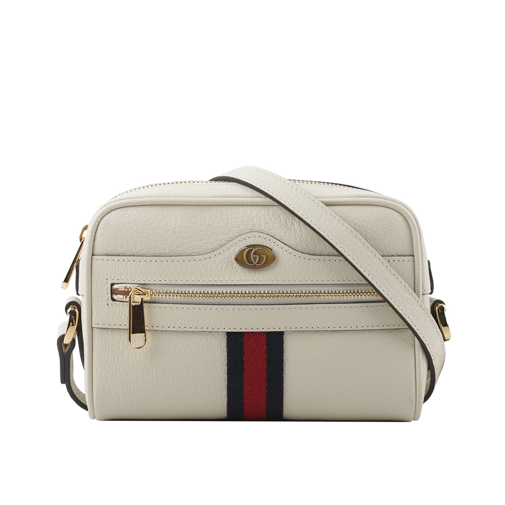 【GUCCI】GG Ophidia 藍紅織帶牛皮迷你斜背包(白色) 719885 DJ2DG 8454