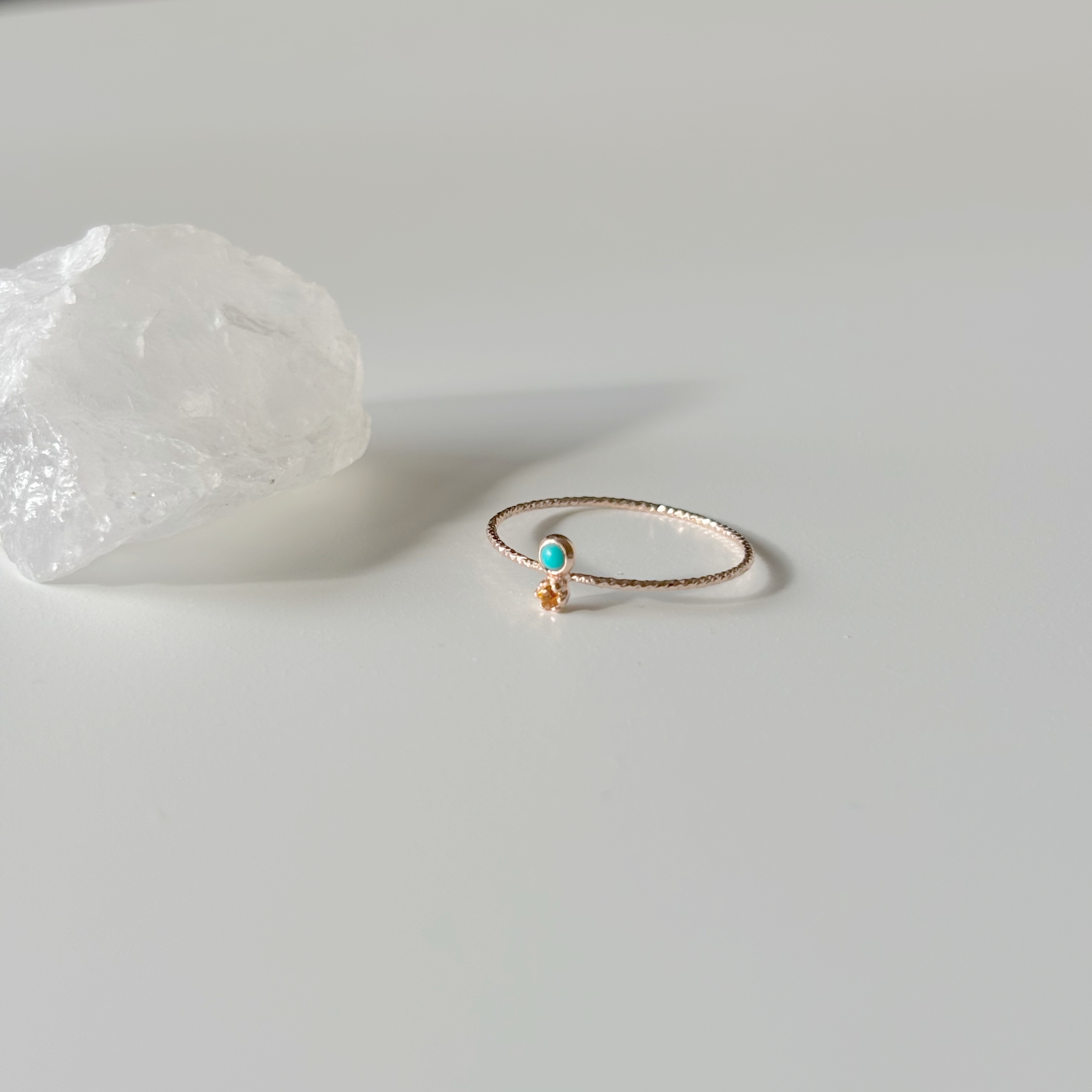 小圓土耳其石黃水晶戒指