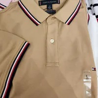 [S] TOMMY HILFIGER MEN'S POLO WITH DISTINCTIVE STRIPES,BEIGE, 78J2653-261 [FINAL SALE] (STH719)