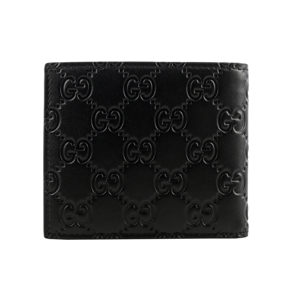 【GUCCI】GG Logo 大標誌壓印牛皮對開8卡短夾(黑色) 779836 CWC1N 1000