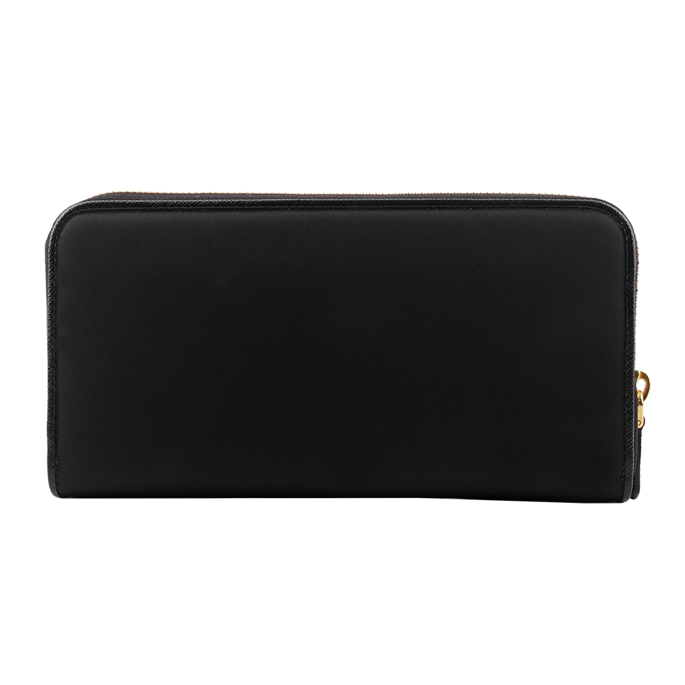 【PRADA】金色三角牌Logo 尼龍ㄇ型拉鏈長夾(黑色) 1ML506 UZ0 F0X3X