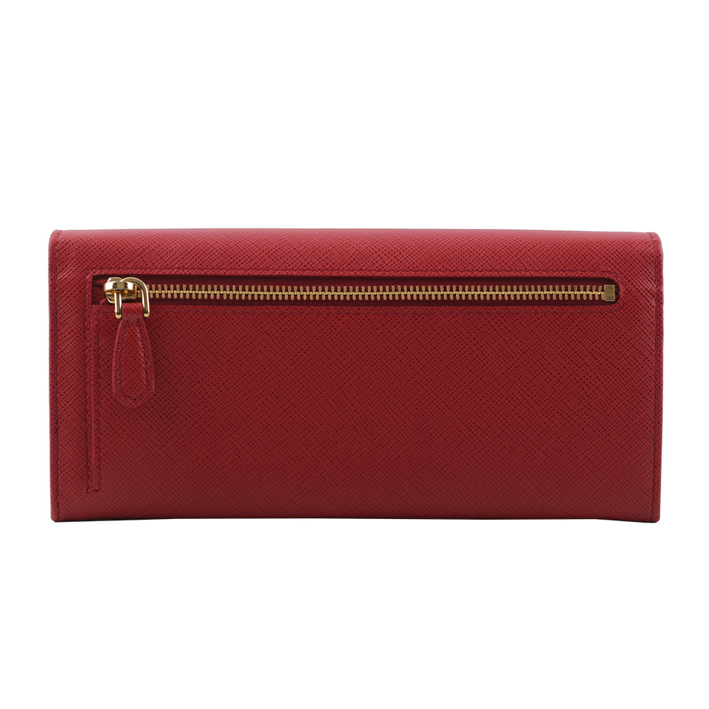 【PRADA】金字三角牌防刮牛皮雙釦對開長夾(火紅色) 1MH132 QHH F068Z