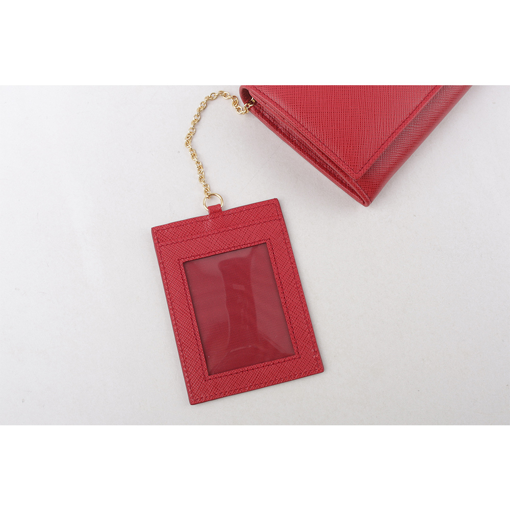 【PRADA】金字三角牌防刮牛皮雙釦對開長夾(火紅色) 1MH132 QHH F068Z