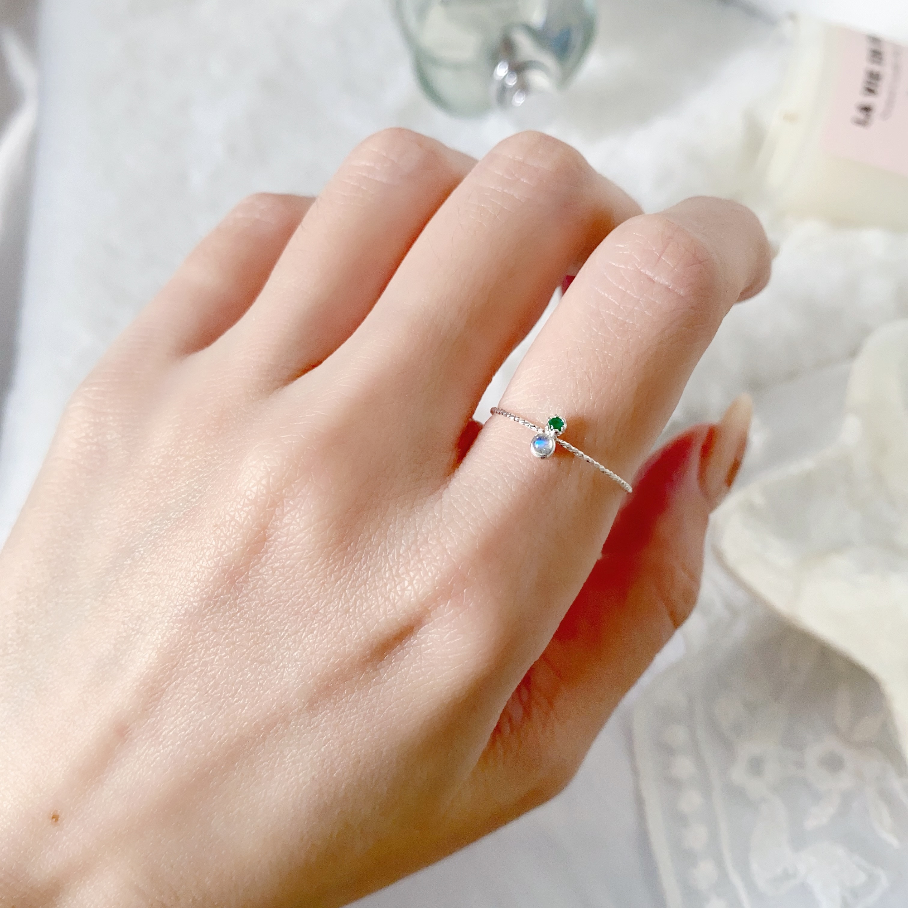 小圓拉長石綠瑪瑙戒指