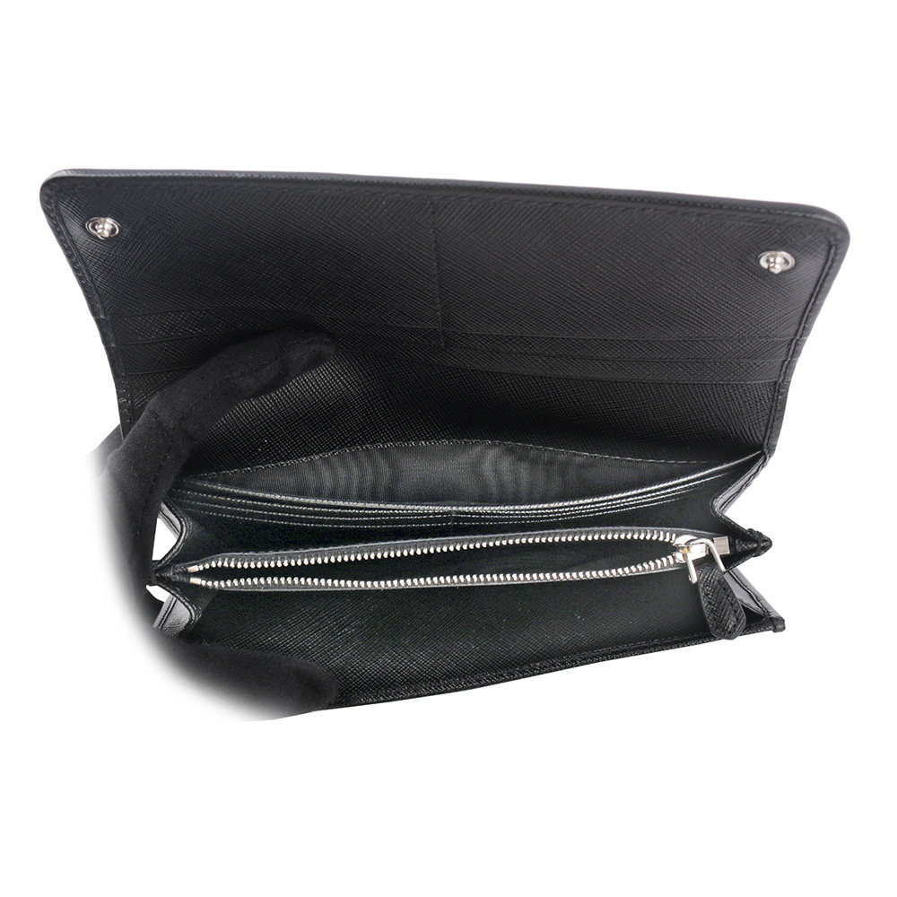 【PRADA】銀字三角牌尼龍雙釦對開長夾(黑色) 1MH132 UZ0 F0002