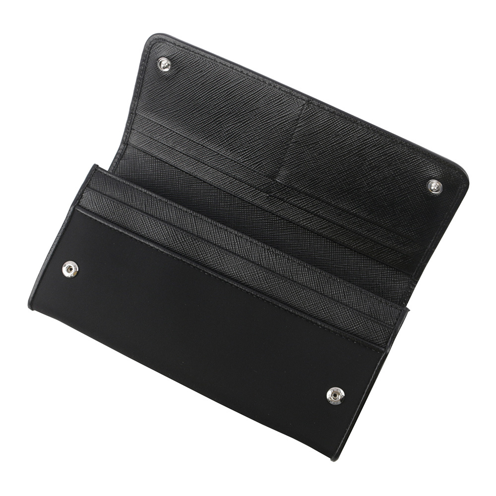 【PRADA】銀字三角牌尼龍雙釦對開長夾(黑色) 1MH132 UZ0 F0002