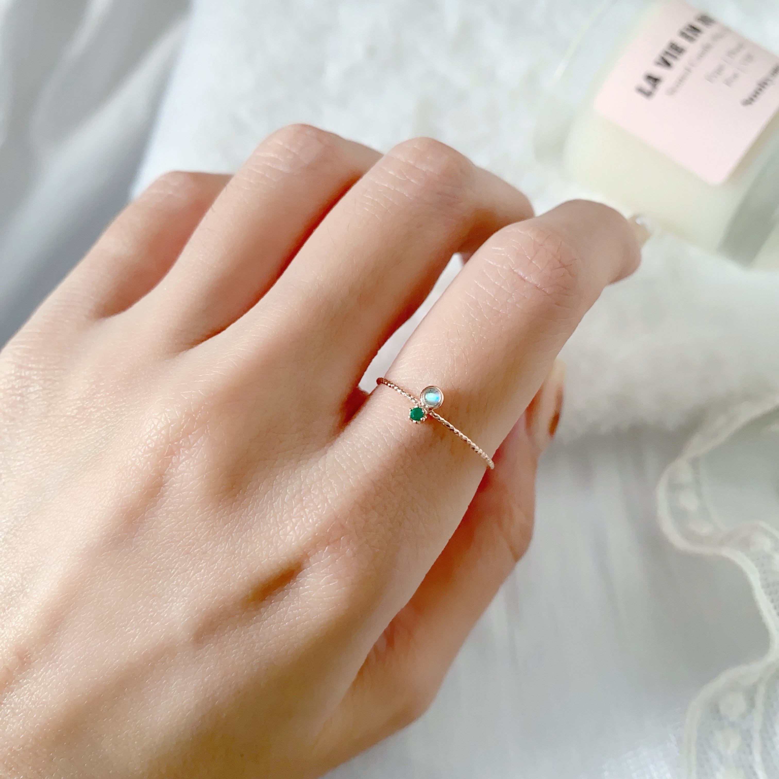 小圓拉長石綠瑪瑙戒指