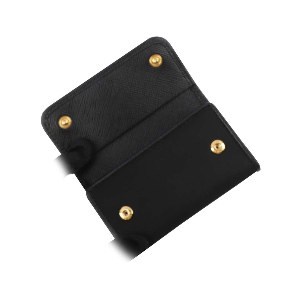 【PRADA】金色三角牌Logo 尼龍壓釦六孔鑰匙包(黑色) 1PG222 UZ0 F0X3X