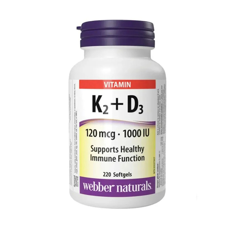 Webber Naturals Vitamin K2+D3 120 mcg / 1000 IU , 220 softgels [EXP：01/2028]