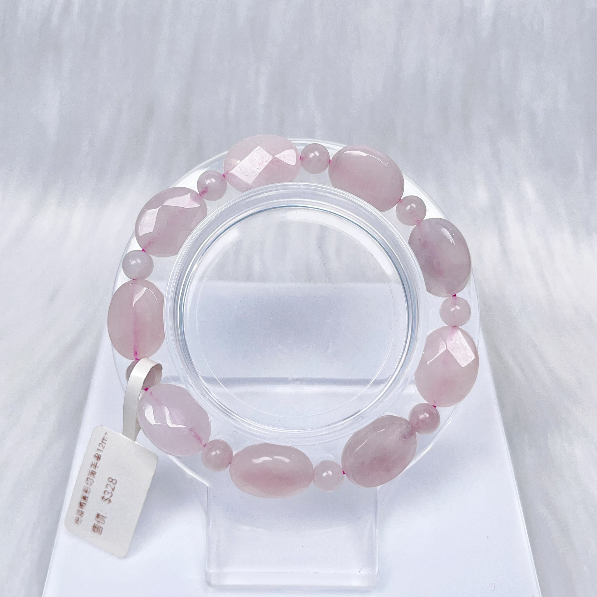 粉晶橢圓形切面手串12m CH591