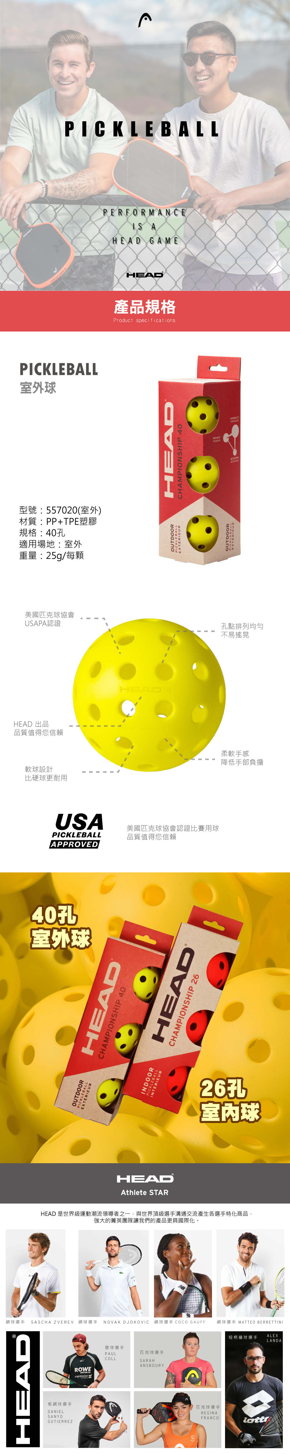 HEAD 3B CHAMPIONSHIP 室外匹克球