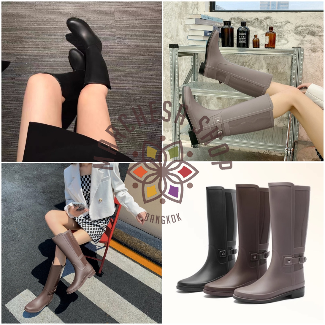 S3139 - 防水防滑後踭一字扣拼接平底水靴