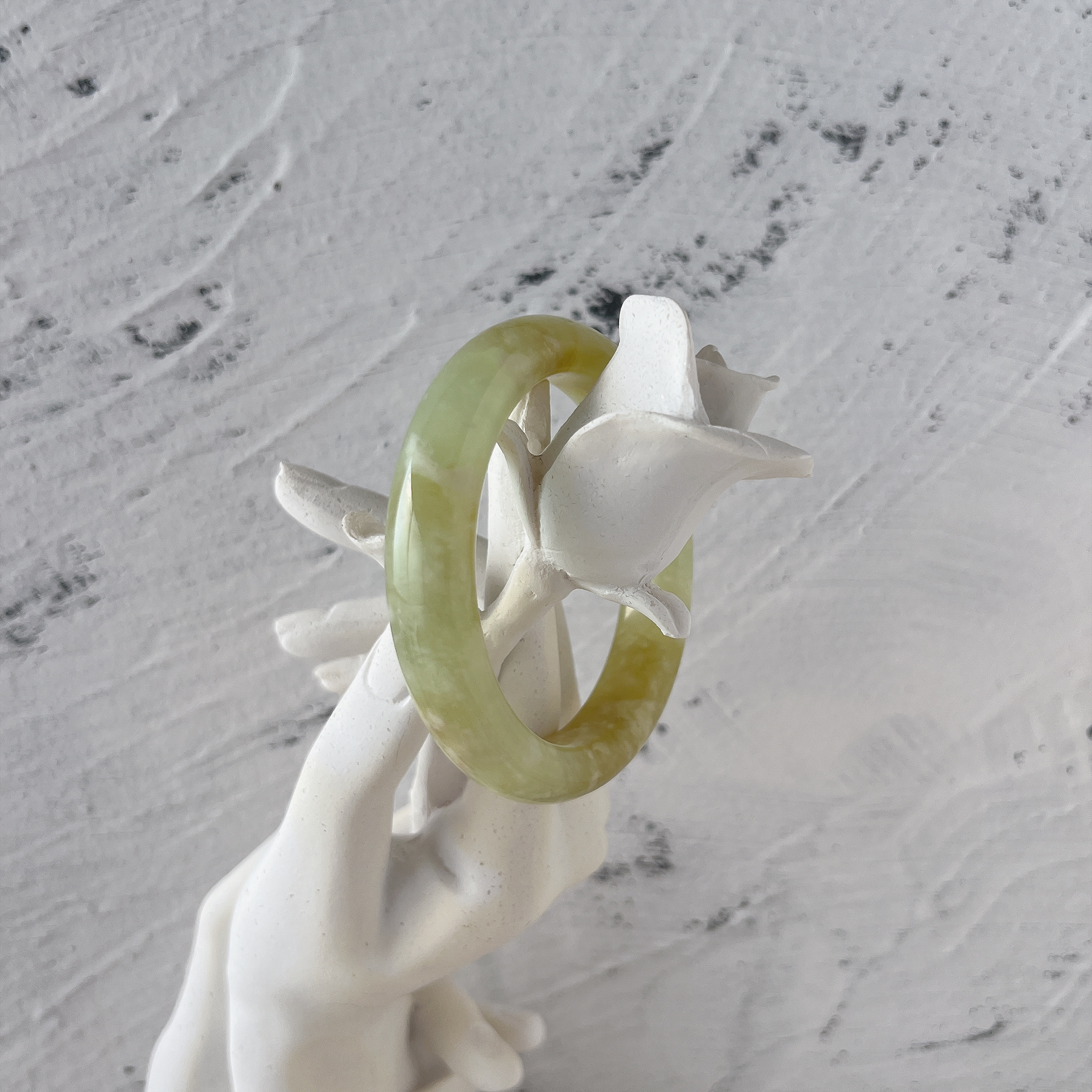 岫玉．青檸牛奶花平安鐲