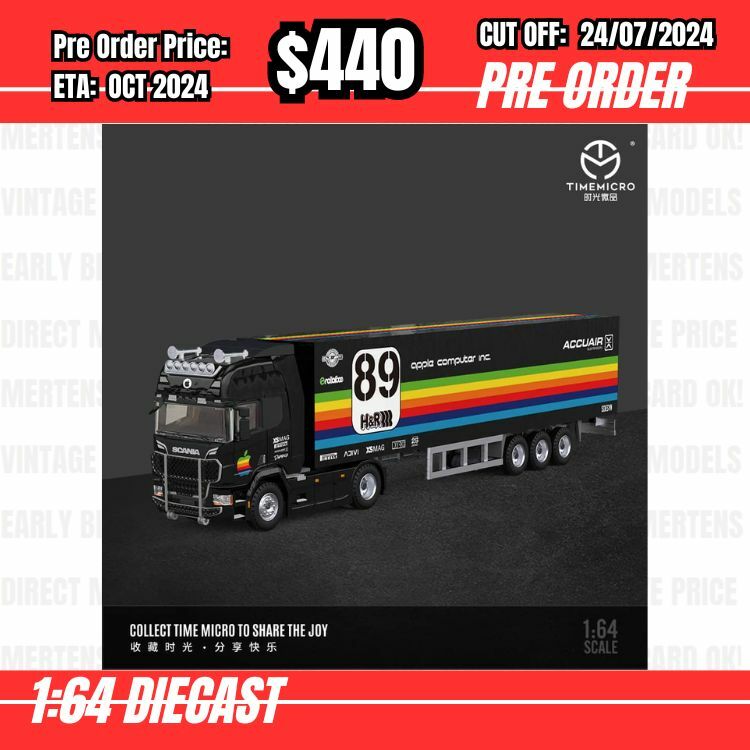 PO-$440 * Time Micro * 1:64 S730 V8 Enclosed Double Deck Transporter Black Apple [OD16/07]