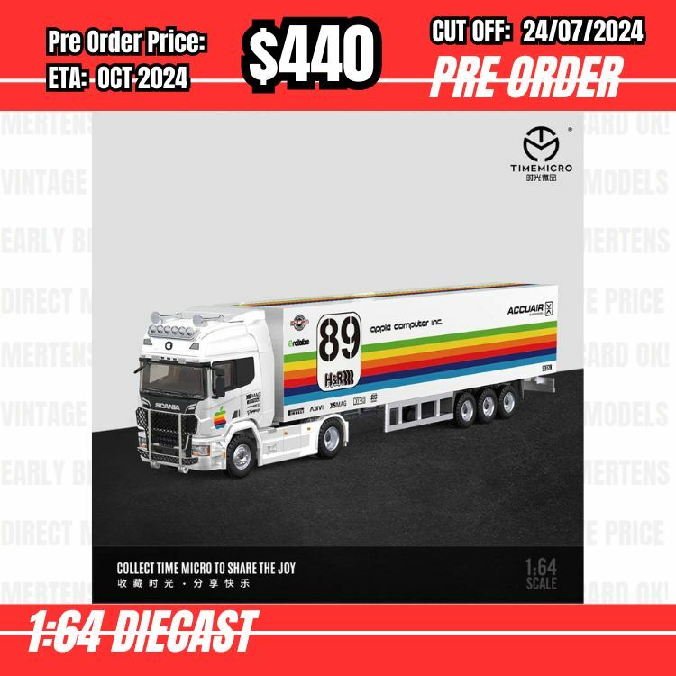 PO-$440 * Time Micro * 1:64 S730 V8 Enclosed Double Deck Transporter White Apple [OD16/07]