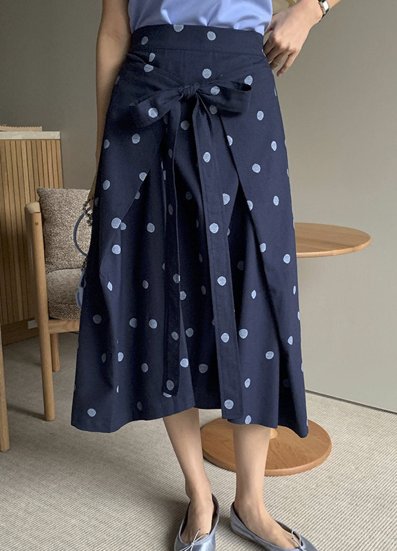 [現貨]H字綁帶點點裙(海軍藍)