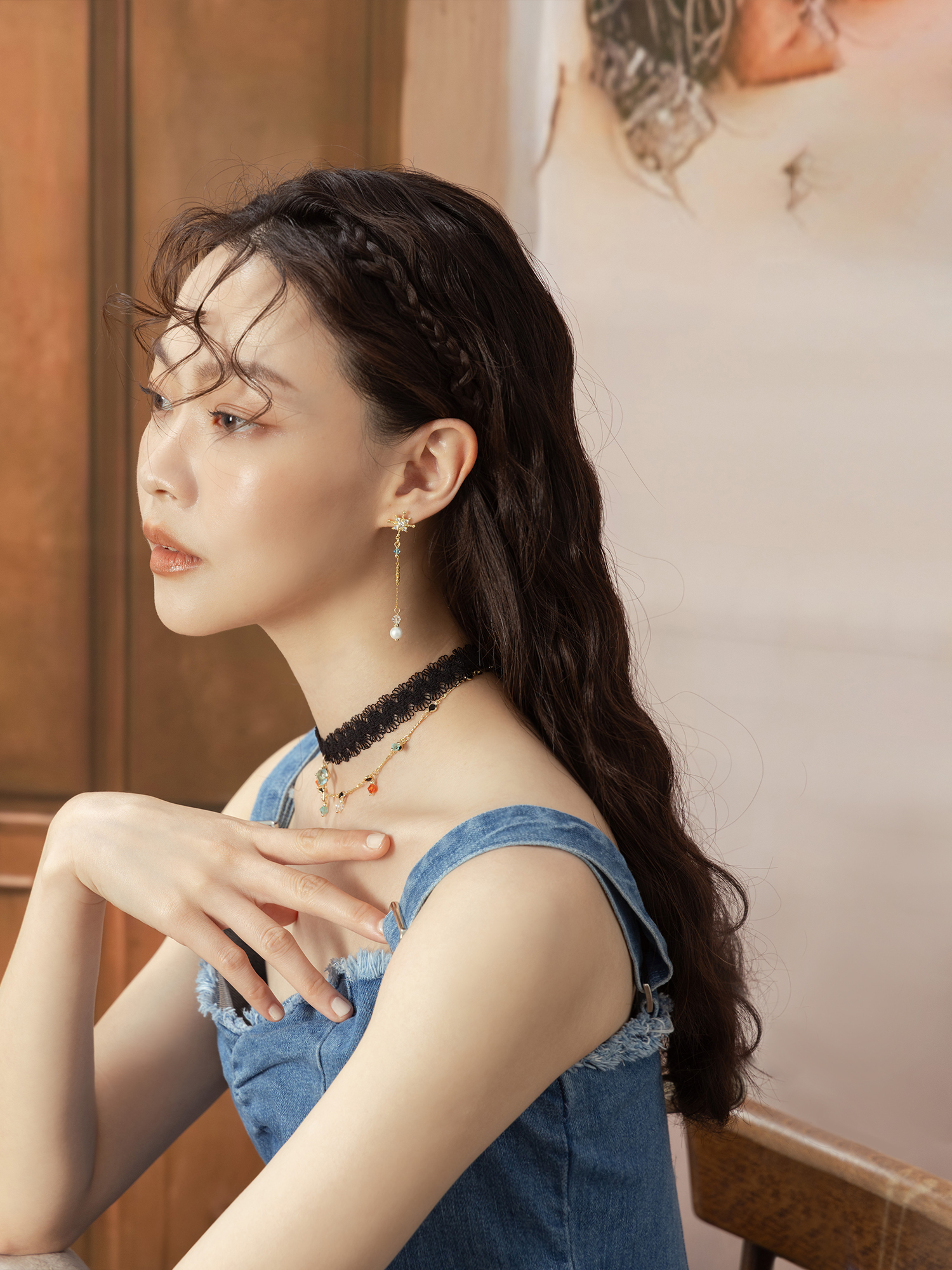 一場流星雨。MUCHAT手作14KGP不對稱雪花珍珠純銀針耳環