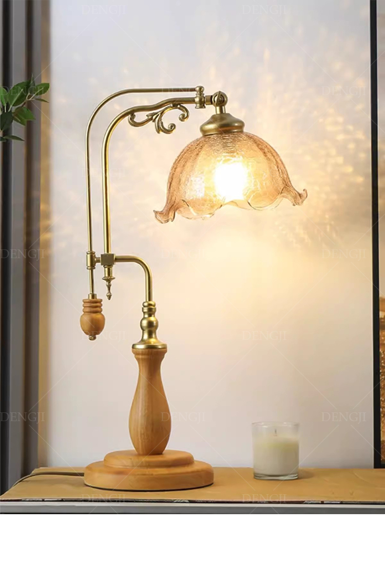 燈姬 中古vintage燈文藝書房臥室床頭燈(檯燈-裂紋燈罩-暖光, 10kg)