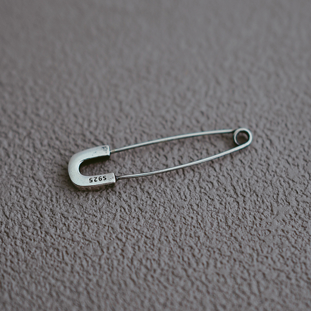 復古別針純銀耳環(單支) 個性耳環 復古 中性 男生耳環 極簡 街頭 時尚 /SE512