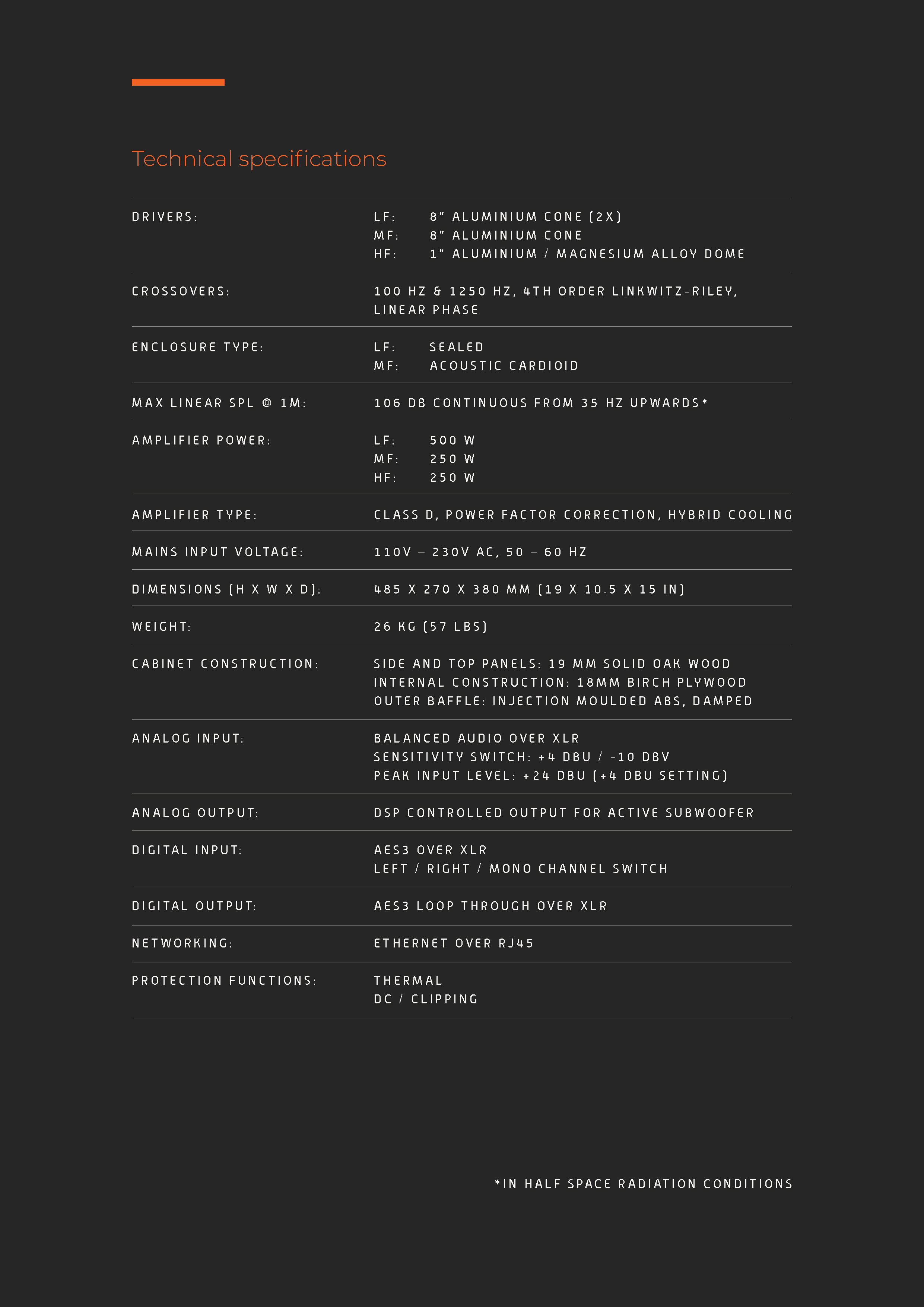 Dutch & Dutch 8c DSP Active Speaker Specifications