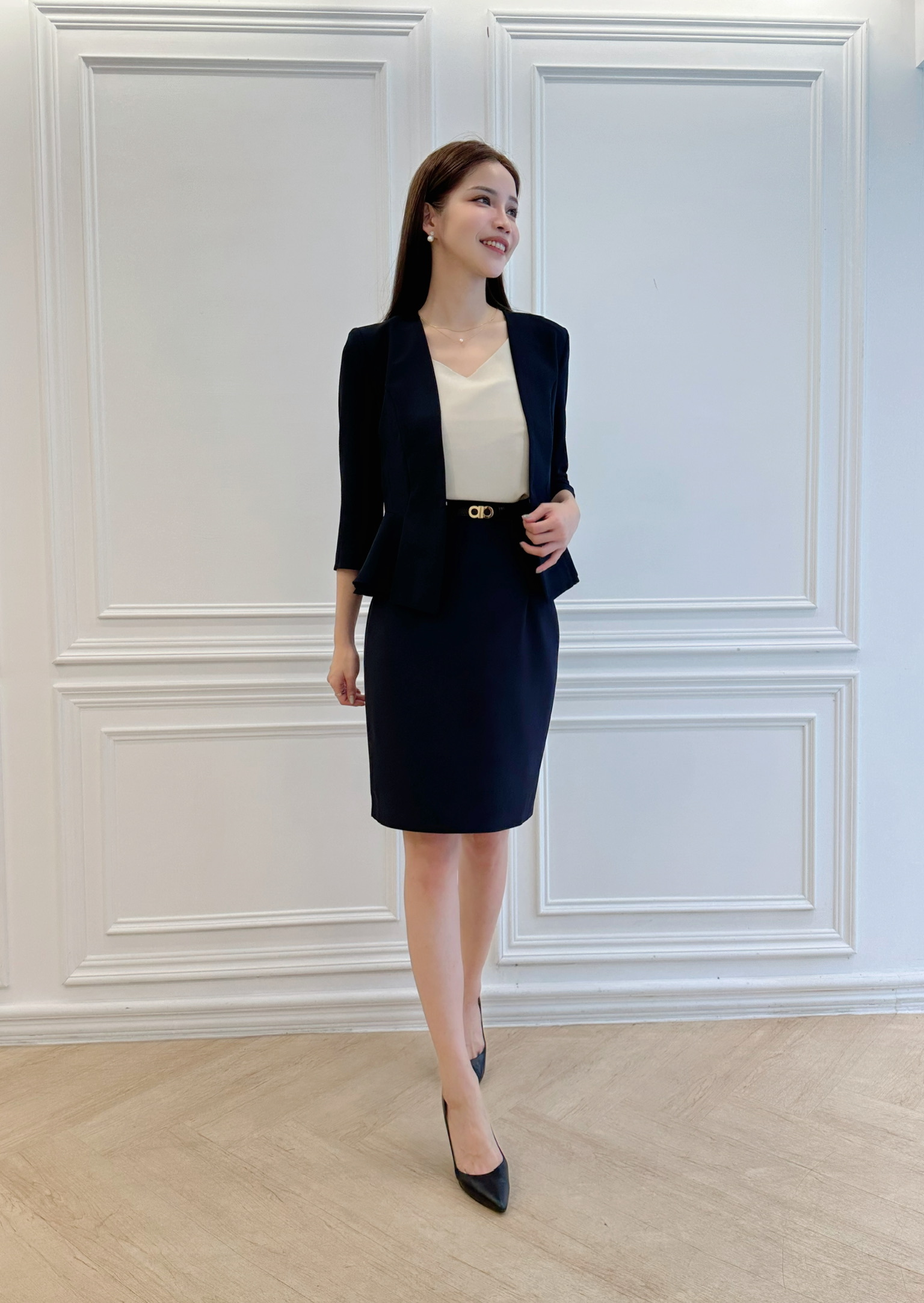 (JS自訂)雙層收腰顯瘦西外(深藍)