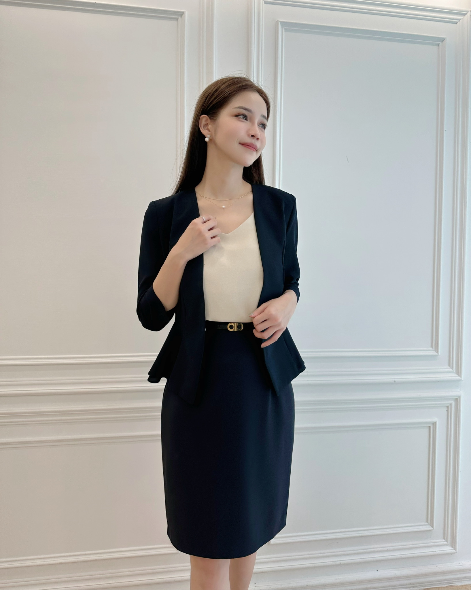 (JS自訂)雙層收腰顯瘦西外(深藍)