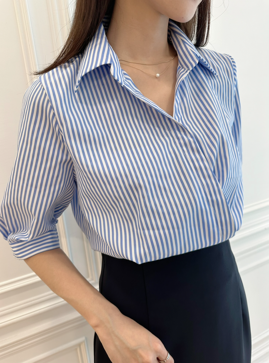 翻領條紋腰身襯衫