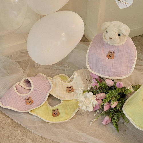 DTD呵護寶寶紗布棉系列-馬卡龍四重波浪圍嘴