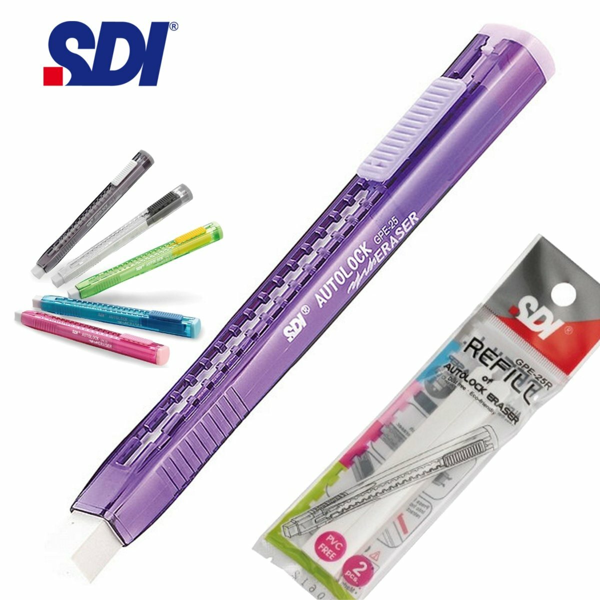 SDI - 超好推自動鎖定擦膠筆 GPE-25+替芯(2支)