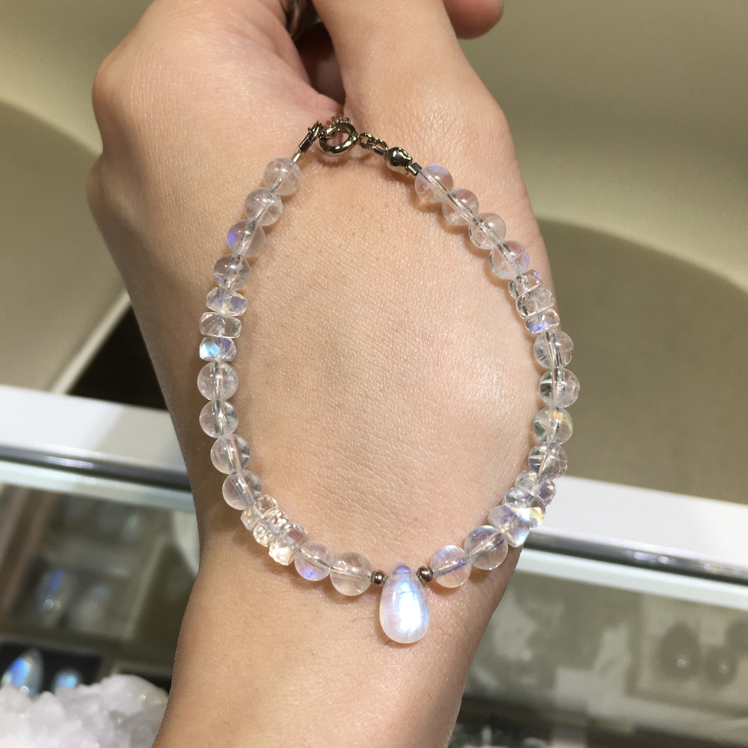 月亮石水滴純銀手鏈