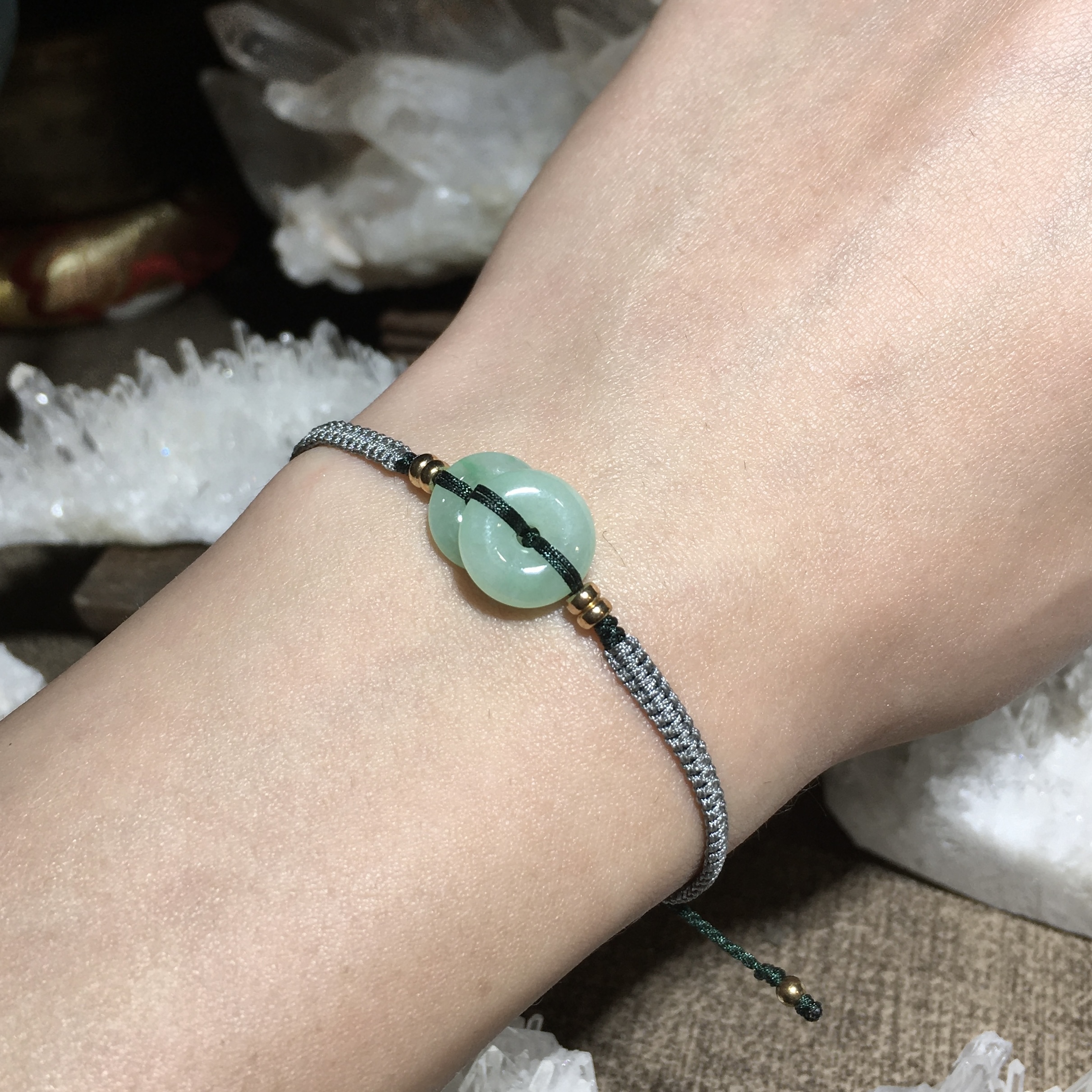 翡翠雙平安扣編織手繩 001