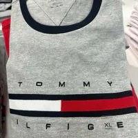 [S] TOMMY HILFIGER EMBROIDERED FLAG STRIPE LOGO T-SHIRT,GREY HEATHER, 7849807-043 (STH771)