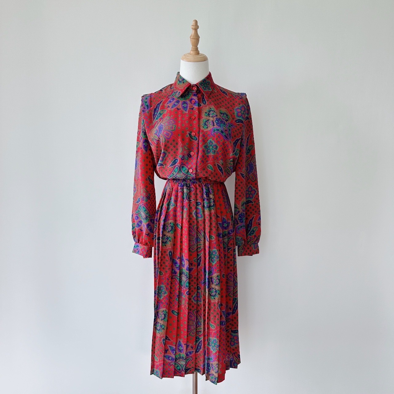 Lady Carol Petites 孔雀腰果花古着連身裙