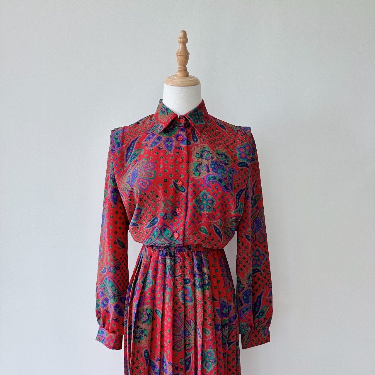 Lady Carol Petites 孔雀腰果花古着連身裙