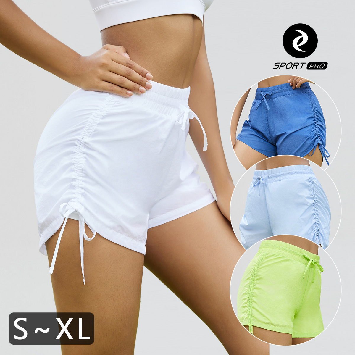 超薄寬鬆防曝光側抽繩瑜珈/跑步/運動機能短褲*